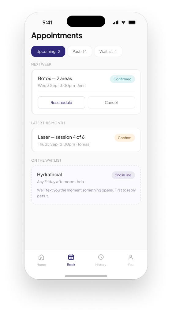 Upcoming, past and waitlisted