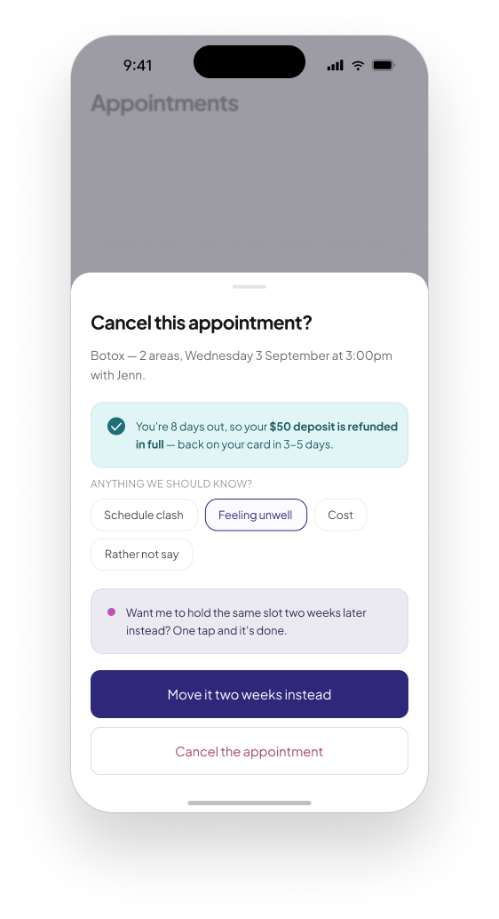 Reschedule offered before cancelling