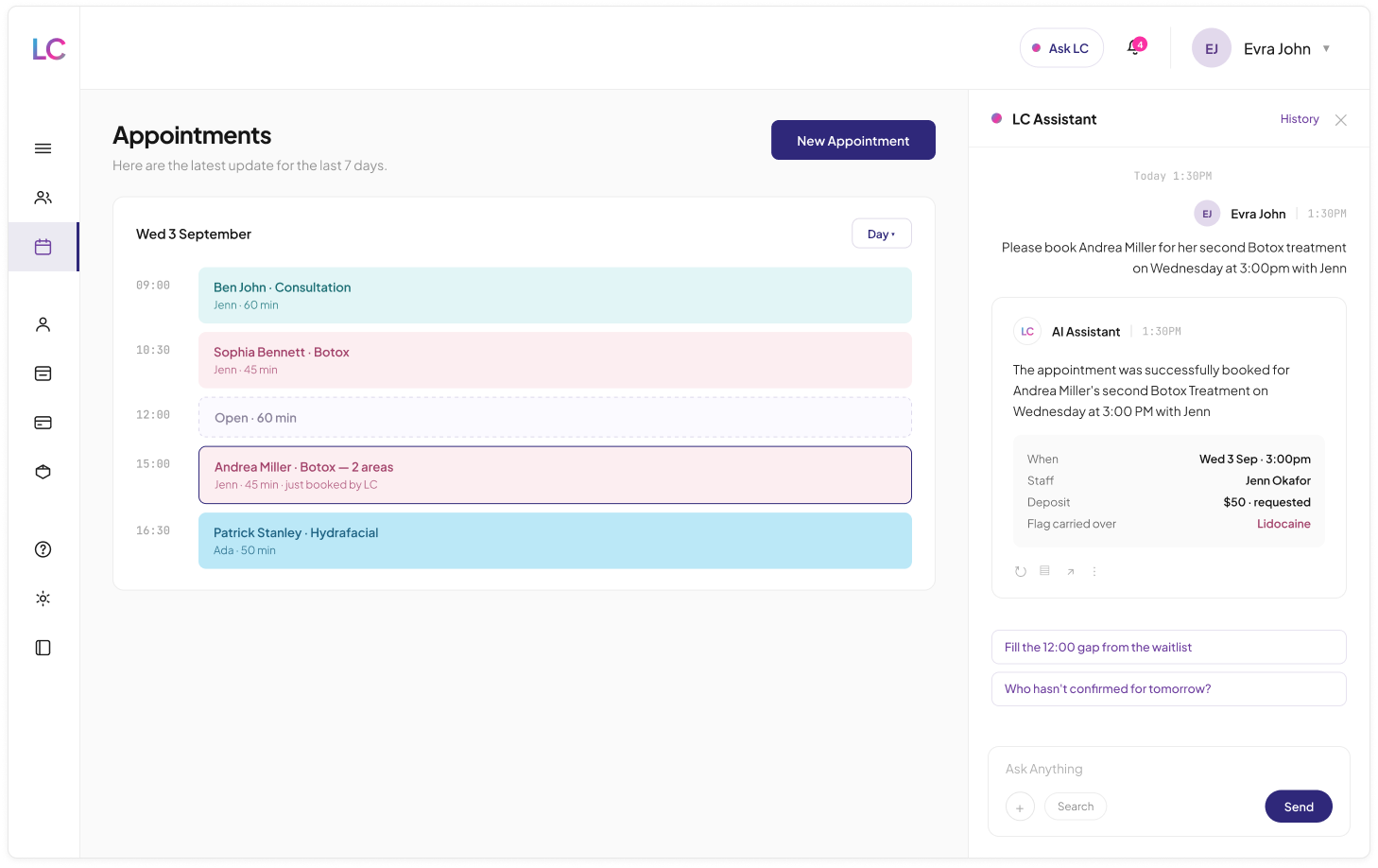 The assistant working inside the calendar