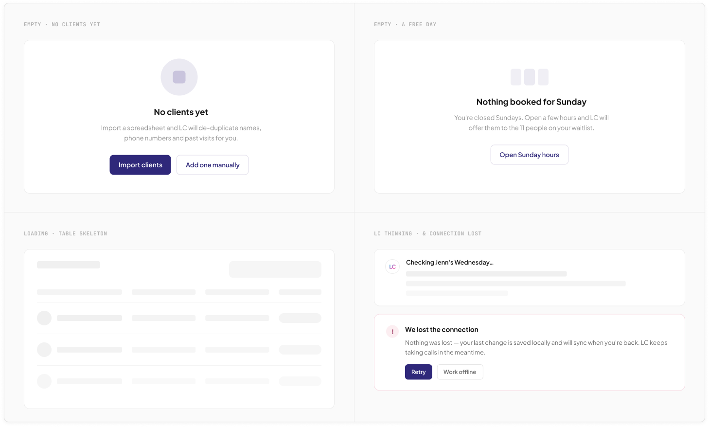 Business dashboard: empty and error states
